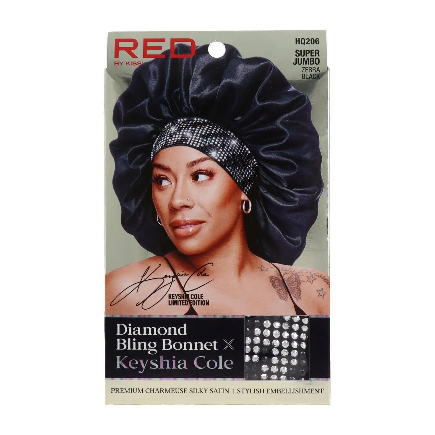 Diamond Bling Gorro de Cabello Color Negro-Zebra
