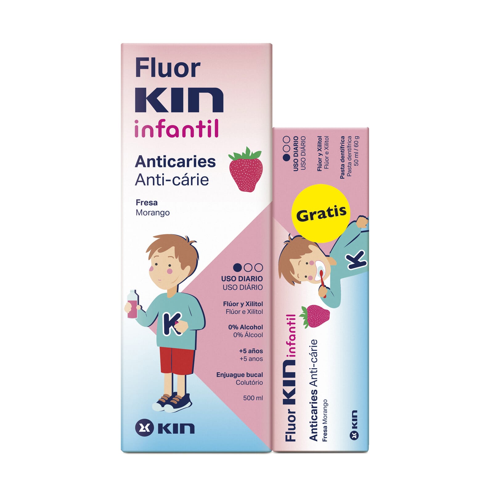 FLUOR KIN INFANTIL ENJUAGUE 500ml + PASTA DENTÍFRICA 50g GRATIS