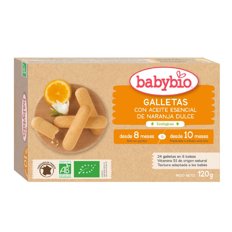 BABYBIO GALLETAS DENTICIÓN CON ACEITE ESENCIAL DE NARANJA DULCE 120g