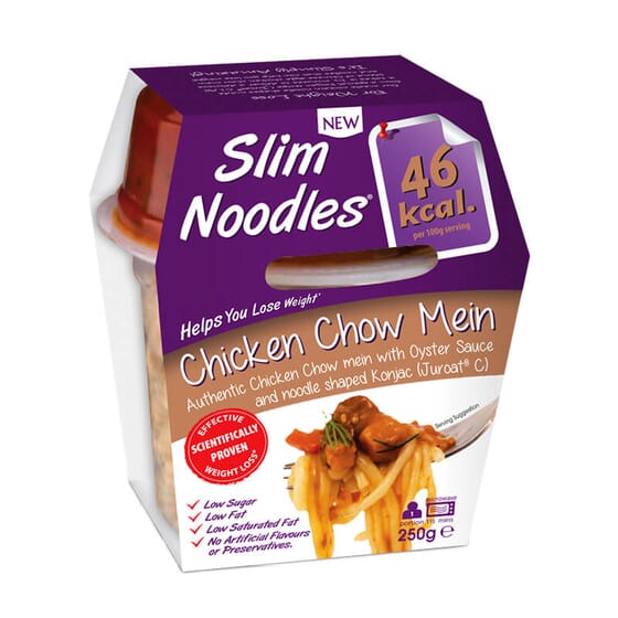 Slim Noodles Chicken Chow Mein, idéal pour les régimes de perte de poids.