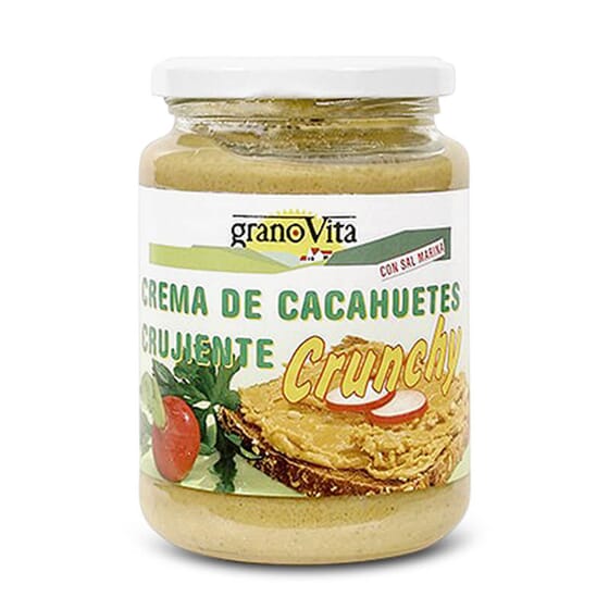 Crema de Cacahuete Crujiente de Granovita está elaborada con sal marina.