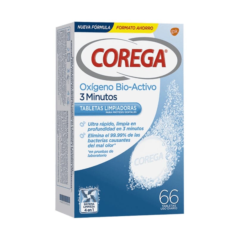 COREGA OXÍGENO BIO-ACTIVO 3MIN FORMATO AHORRO 66 Tabletas Efervescentes