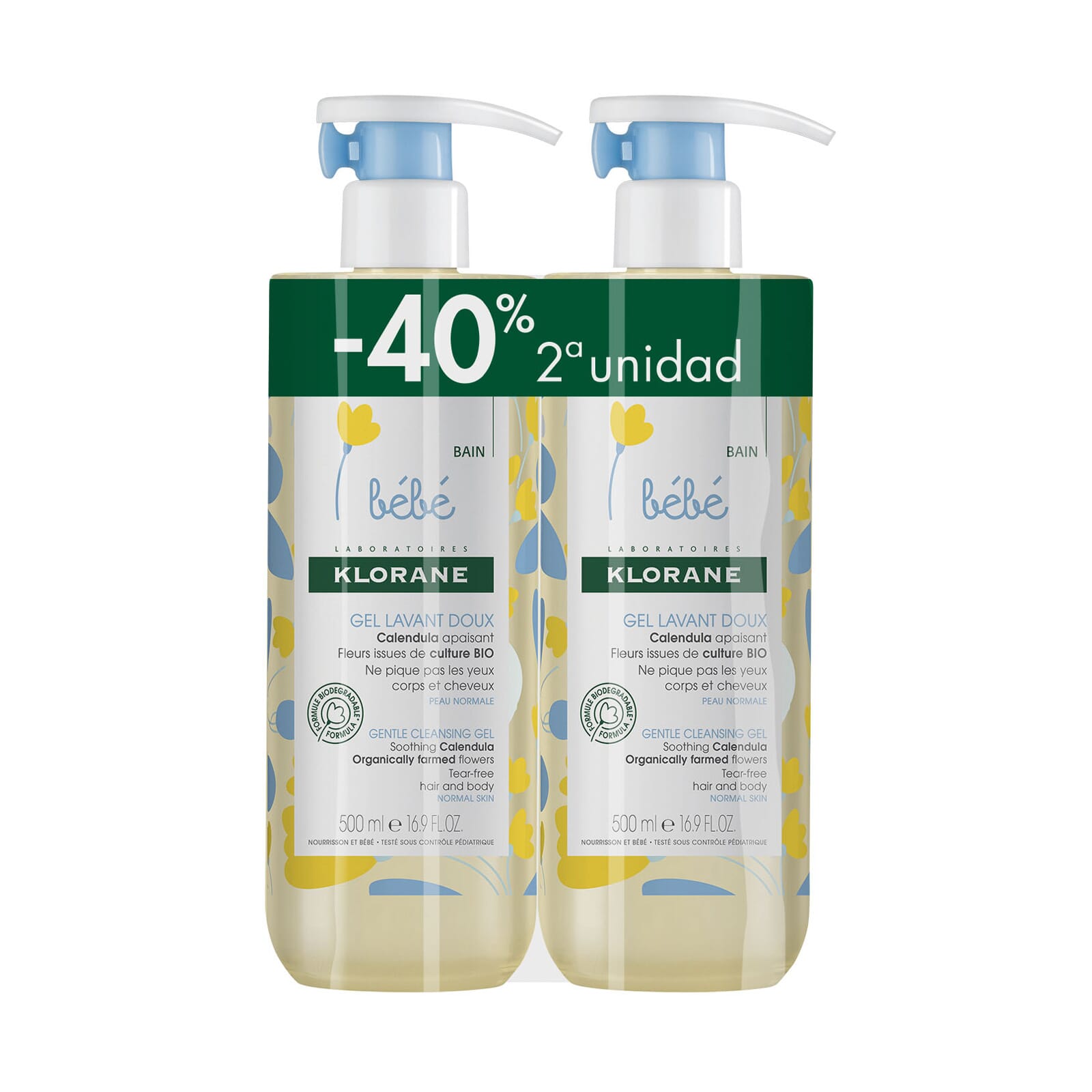 BEBÉ GEL ESPUMA SUAVE CUERPO Y CABELLO DUPLO (2ª Ud 40% DESCUENTO) 2 Ud de 500ml