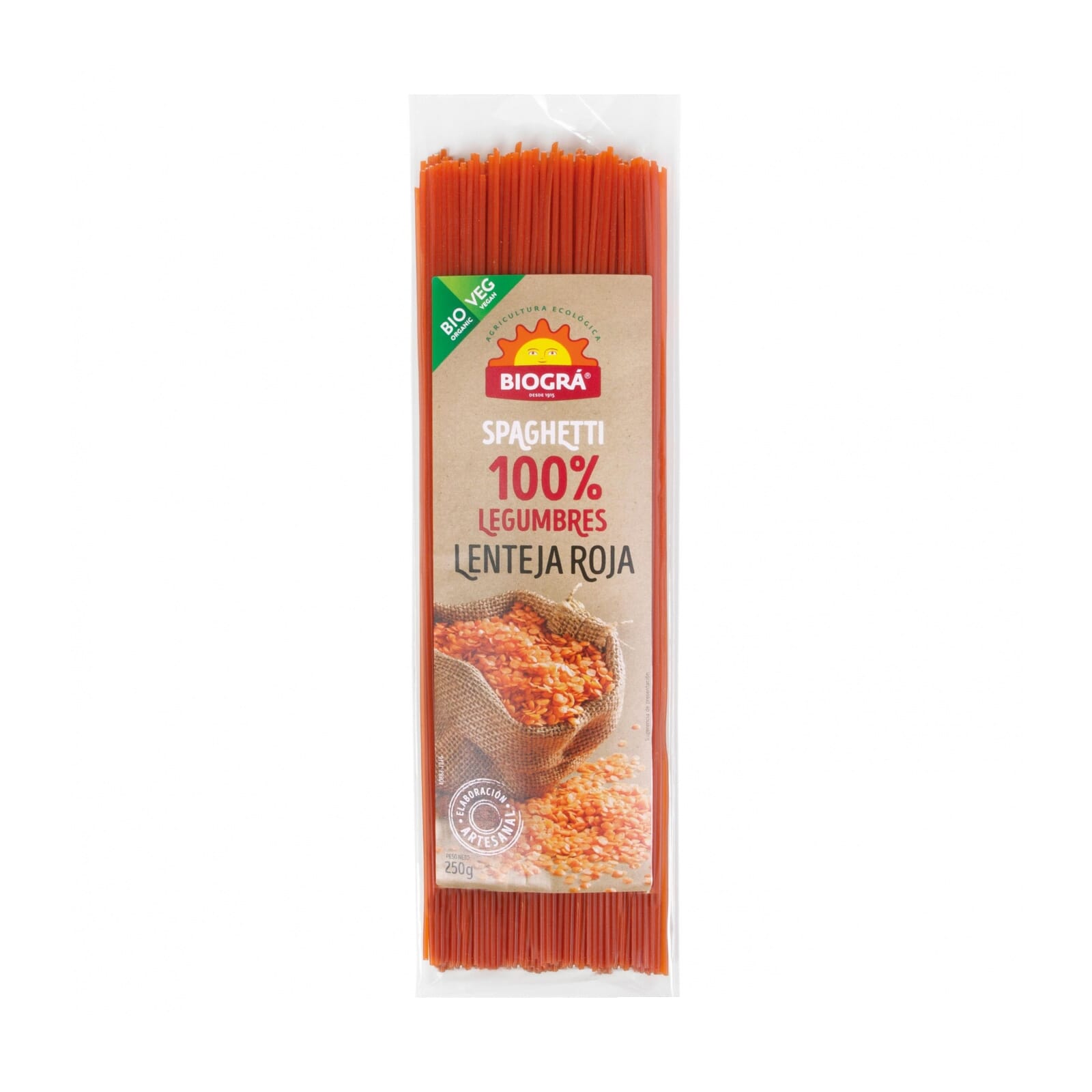 Spaguetti De Lenteja Roja 100% Legumbres Bio 250g