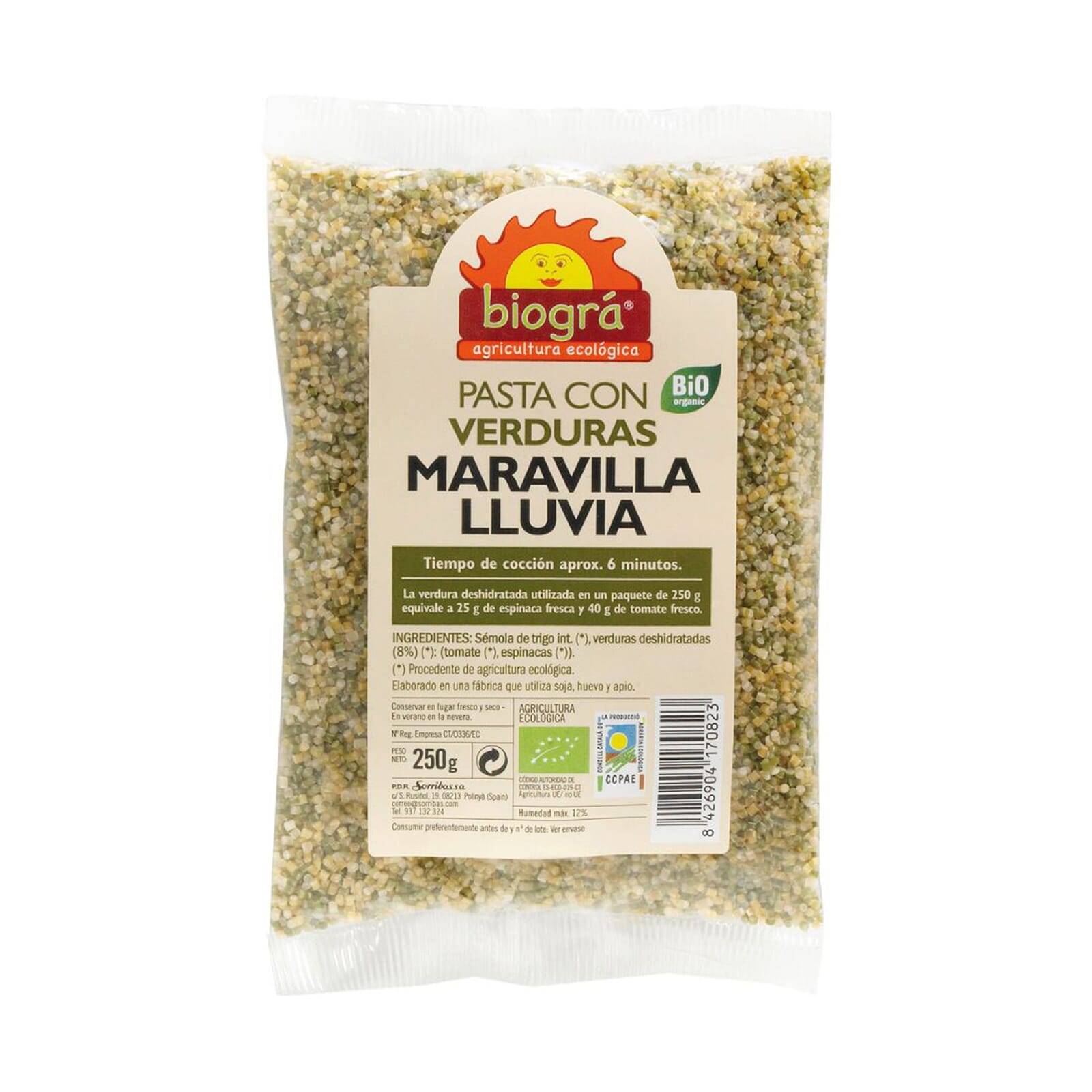 Pasta Con Verduras Maravilla Lluvia Bio 250g