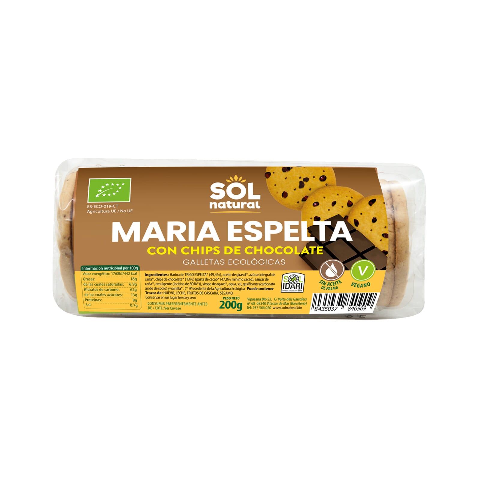 Galleta María De Espelta Con Chips De Chocolate Bio 200g