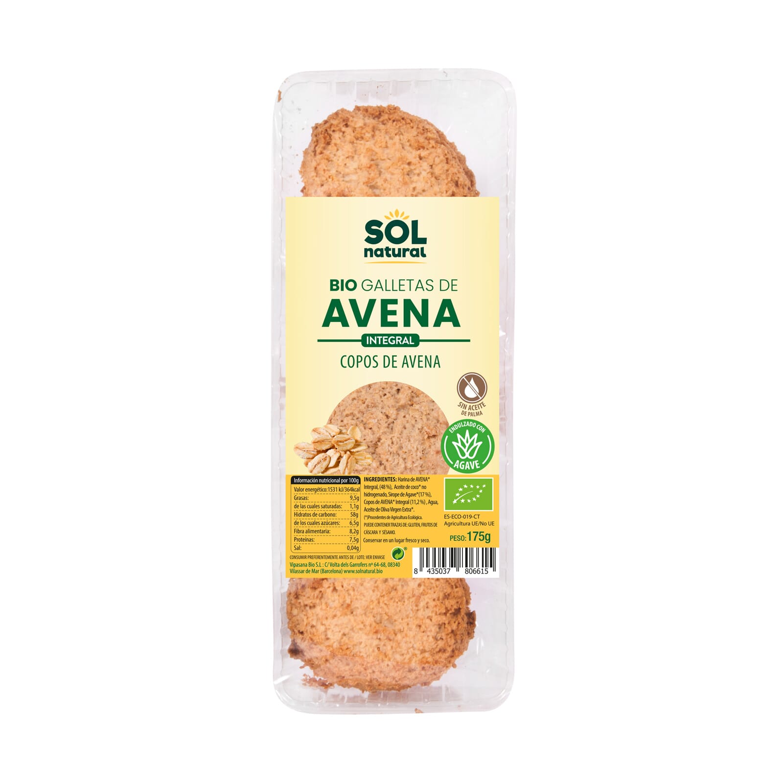Galletas De Avena y Agave Bio 175g