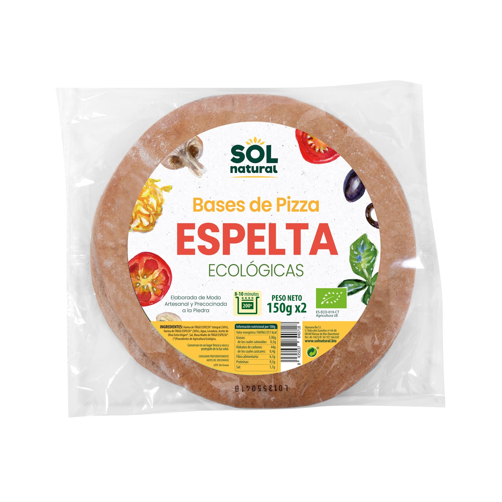 BASES DE ESPELTA PARA PIZZA BIO 2Ud de 150g