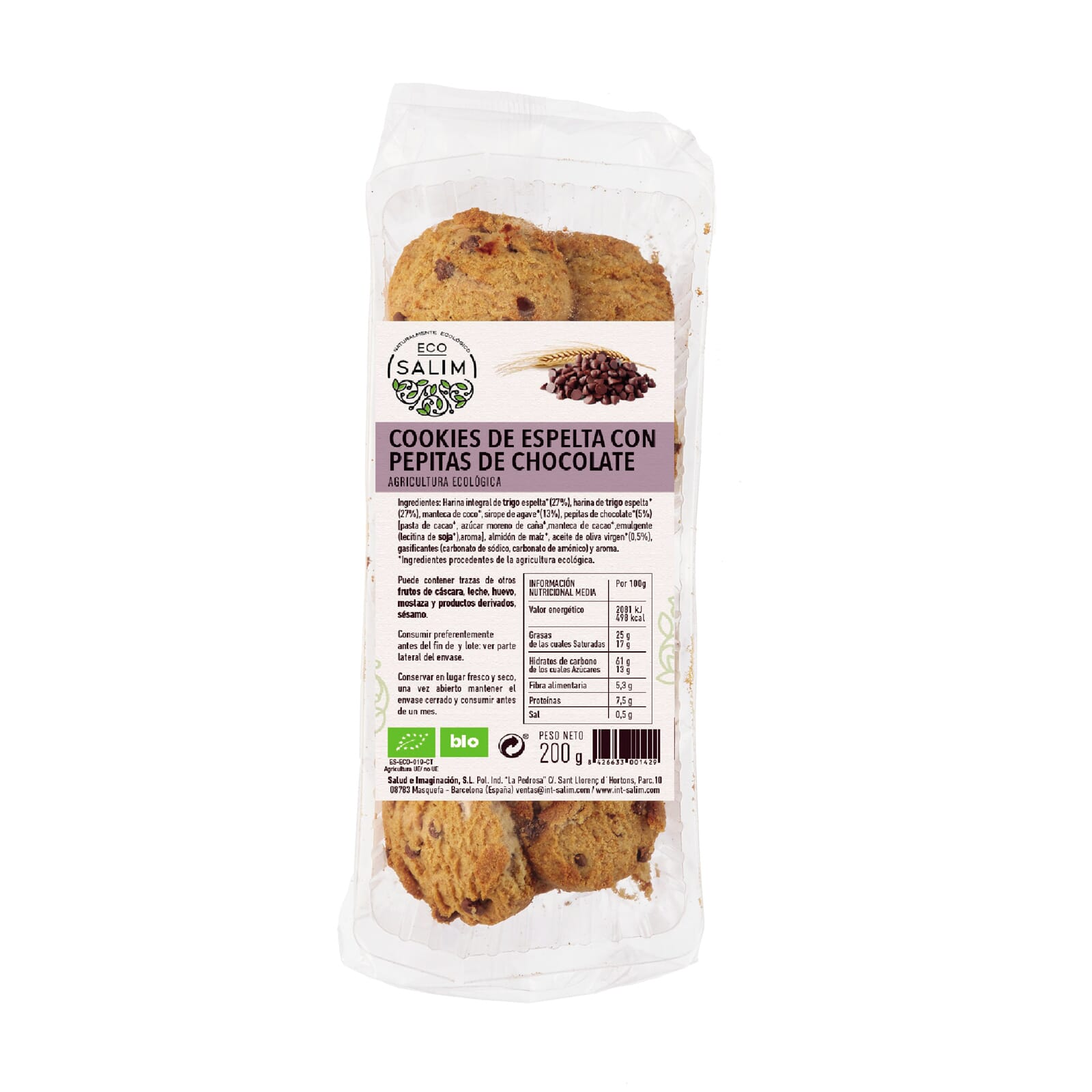 Cookies Integrales de Espelta con Pepitas de Chocolate 200g