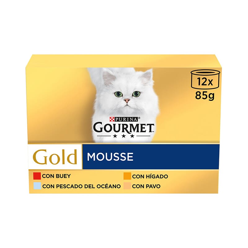 Gourmet Gold Mousse Surtido Para Gatos - Pack De 8 Latas De 85g, Comida Húmeda Con Nutrientes Para Pelo Brillante