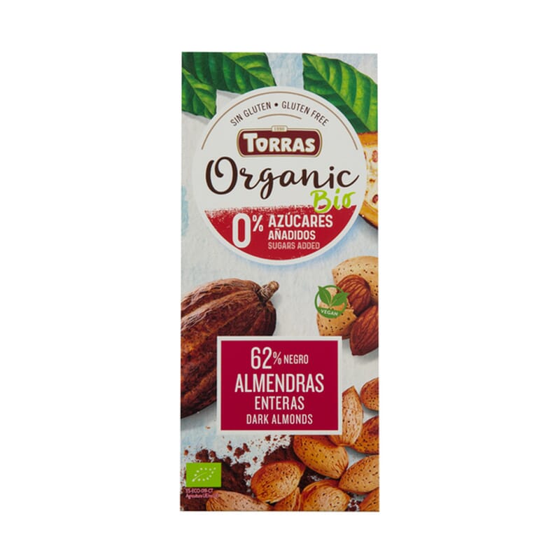Chocolate Negro Con Almendras Enteras 62% Cacao Bio 150g