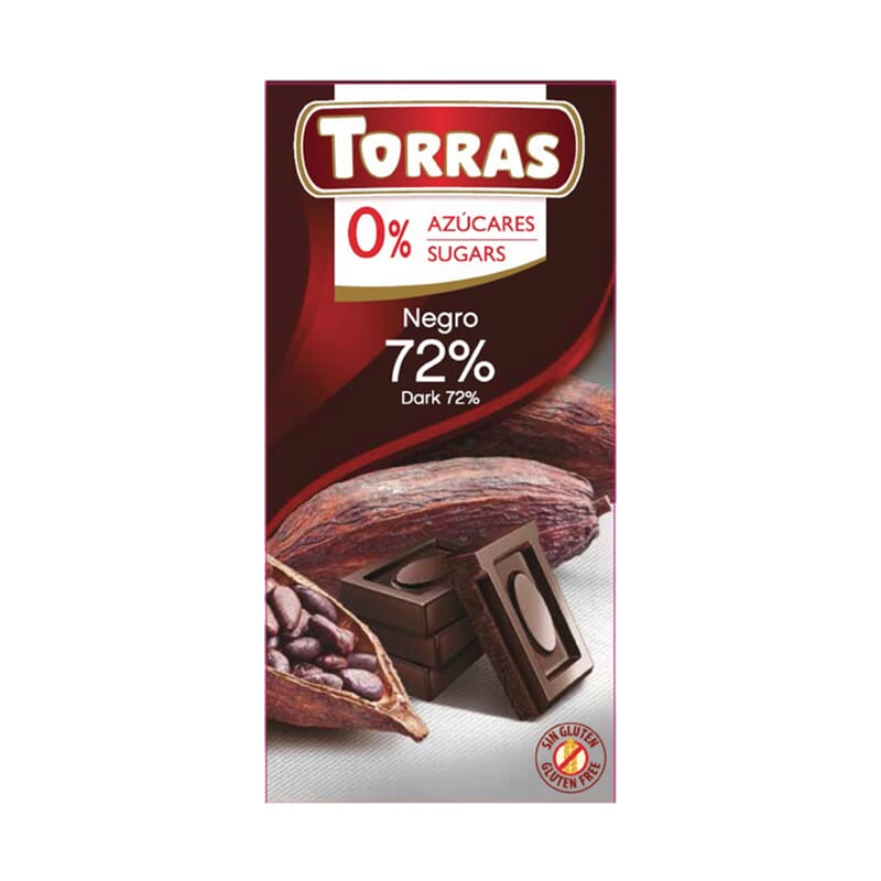 Donkere chocolade 72% cacao zonder suiker 75g