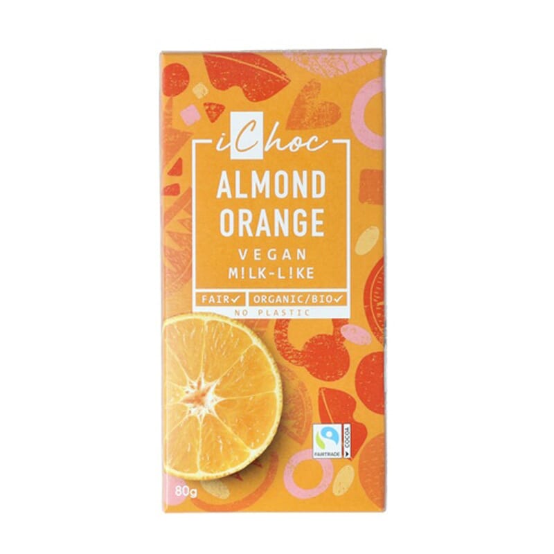 Vegan chocolade met amandelen en sinaasappel BIO 80g