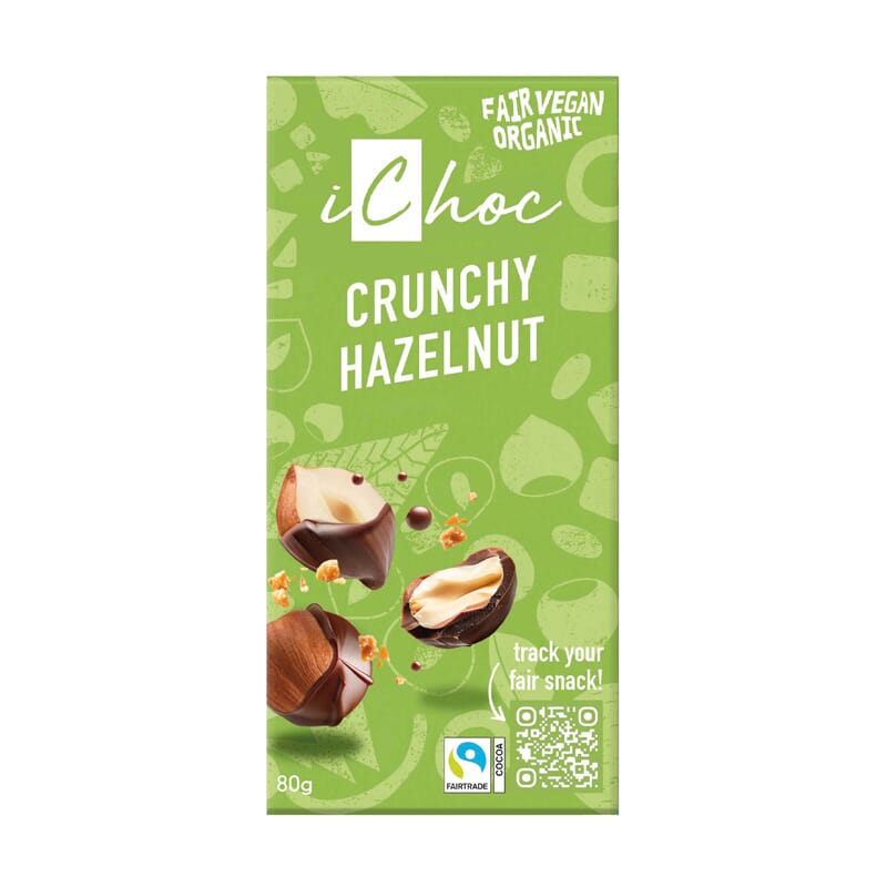 Witte Vegan Chocolade En Knapperige Hazelaar Bio 80g