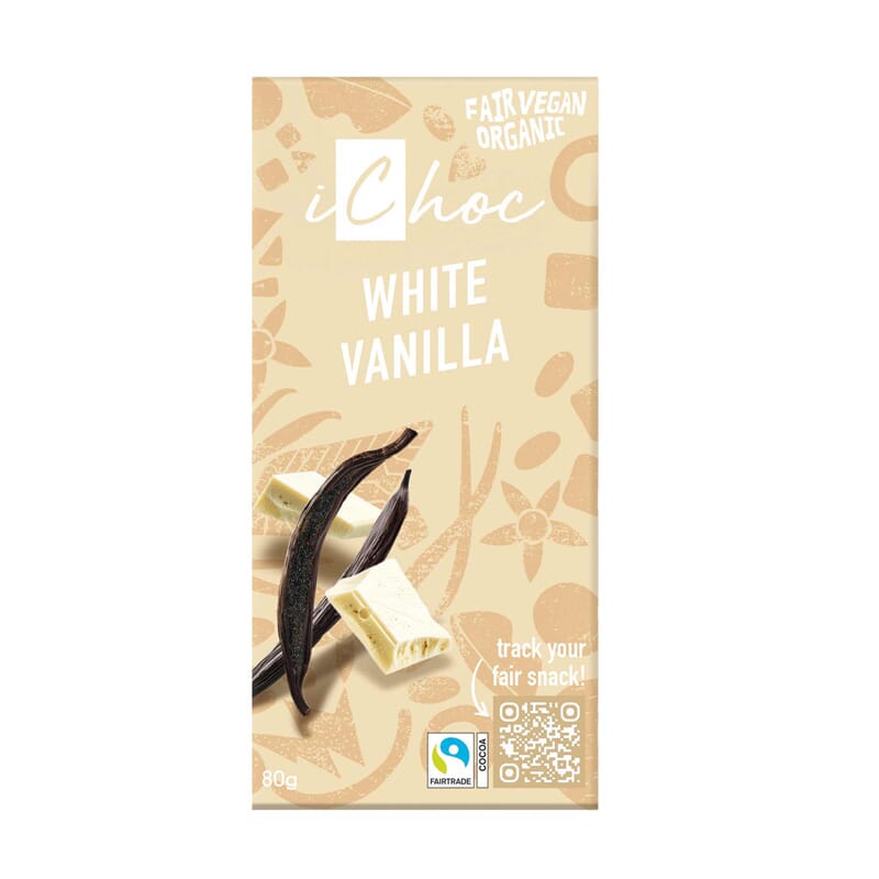 Biologische witte vegan chocolade met vanille bourbon 80g