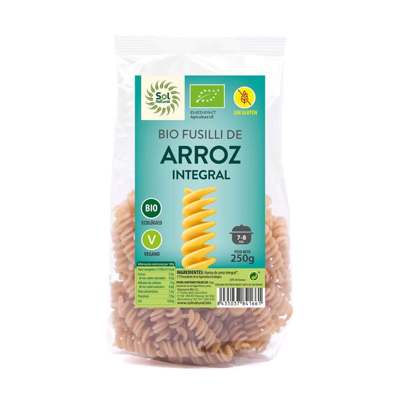 Fusilli van volkorenrijst zonder gluten biologisch 250g