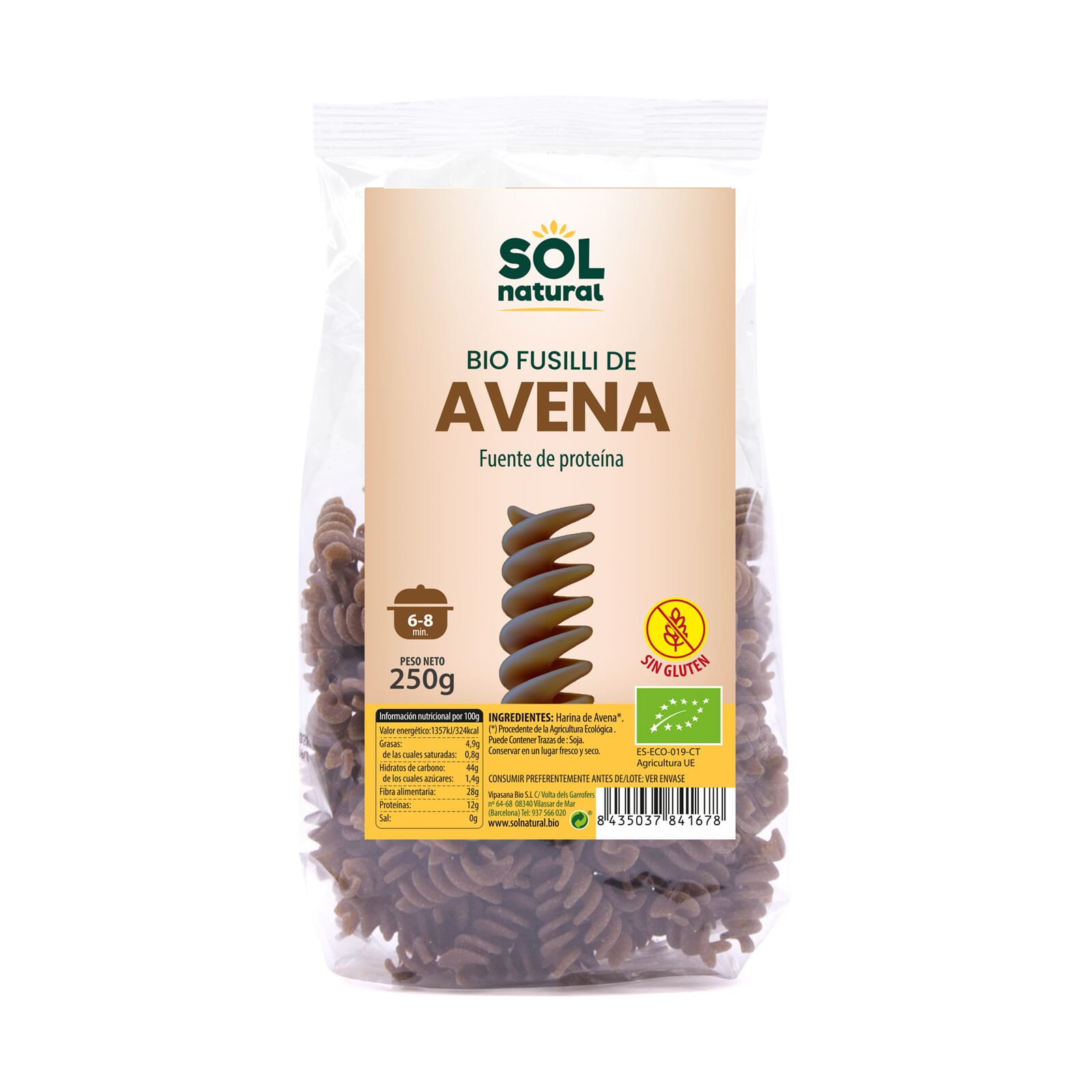 Fusilli De Avena Sin Gluten Bio 250g