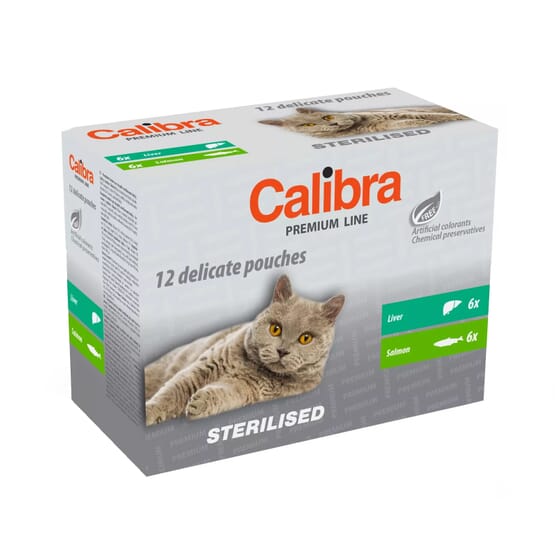 Cat Sterilised Premium Line Foie et Saumon 100g 12 Unités de Calibra